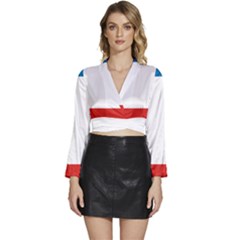 Crimea Flag Long Sleeve Tie Back Satin Wrap Top