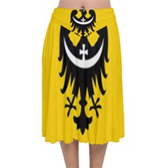 Dolnoslaskie Flag Velvet Flared Midi Skirt by tony4urban