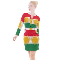 Kurdistan Flag Button Long Sleeve Dress by tony4urban