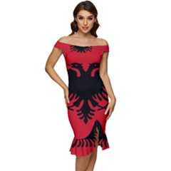 Albania Off Shoulder Ruffle Split Hem Bodycon Dress