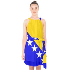 Bosnia And Herzegovina Halter Collar Waist Tie Chiffon Dress