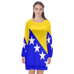 Bosnia And Herzegovina Long Sleeve Chiffon Shift Dress  by tony4urban