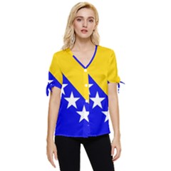 Bosnia And Herzegovina Bow Sleeve Button Up Top by tony4urban