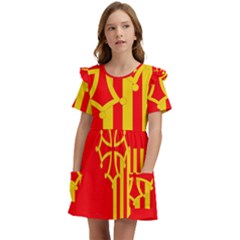 Languedoc Roussillon Flag Kids  Frilly Sleeves Pocket Dress by tony4urban