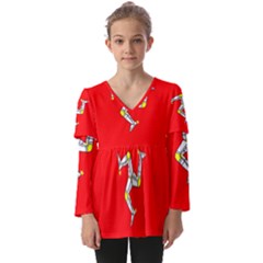 Isle Of Man Kids  V Neck Casual Top by tony4urban