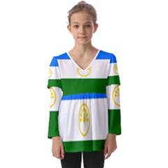 Bashkortostan Flag Kids  V Neck Casual Top