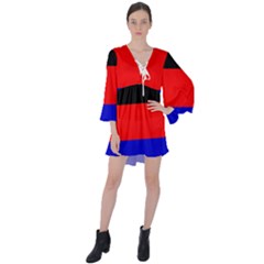 East Frisia Flag V-neck Flare Sleeve Mini Dress by tony4urban