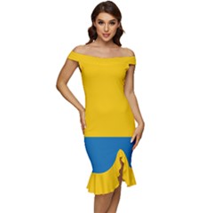 Opolskie Flag Off Shoulder Ruffle Split Hem Bodycon Dress