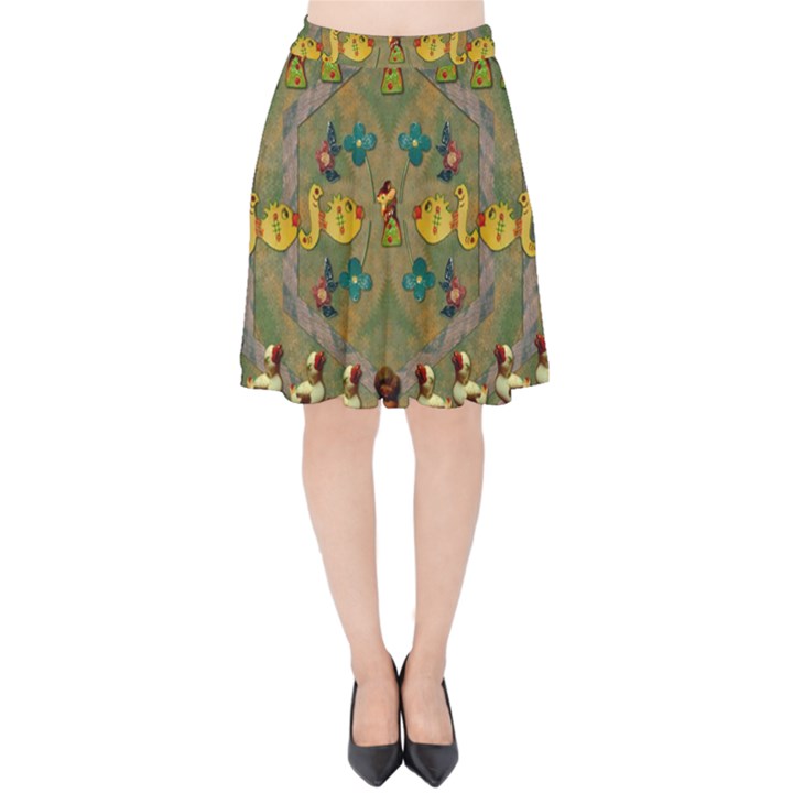 Fishes Admires All Freedom In The World And Feelings Of Security Velvet High Waist Skirt