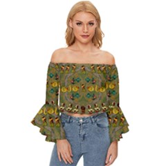 Fishes Admires All Freedom In The World And Feelings Of Security Off Shoulder Flutter Bell Sleeve Top