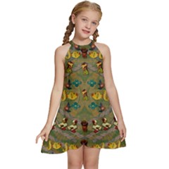 Fishes Admires All Freedom In The World And Feelings Of Security Kids  Halter Collar Waist Tie Chiffon Dress by pepitasart