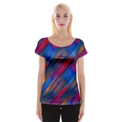 Striped Colorful Abstract Pattern Cap Sleeve Top