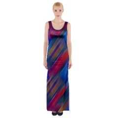 Striped Colorful Abstract Pattern Thigh Split Maxi Dress