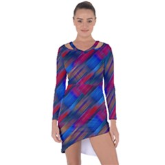 Striped Colorful Abstract Pattern Asymmetric Cut-out Shift Dress