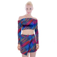 Striped Colorful Abstract Pattern Off Shoulder Top With Mini Skirt Set