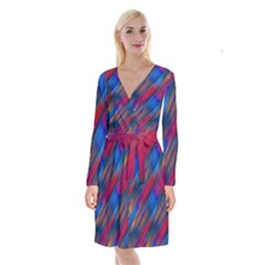 Striped Colorful Abstract Pattern Long Sleeve Velvet Front Wrap Dress