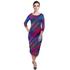 Striped Colorful Abstract Pattern Quarter Sleeve Midi Velour Bodycon Dress by dflcprintsclothing