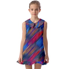 Striped Colorful Abstract Pattern Kids  Pilgrim Collar Ruffle Hem Dress