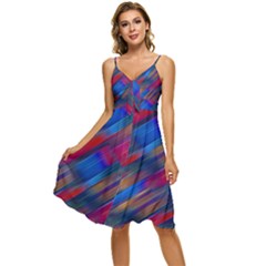 Striped Colorful Abstract Pattern Sleeveless Tie Front Chiffon Dress by dflcprintsclothing