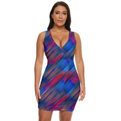 Striped Colorful Abstract Pattern Draped Bodycon Dress by dflcprintsclothing