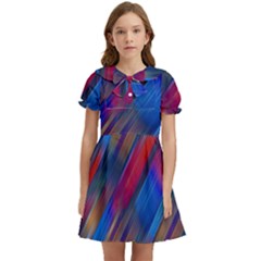 Striped Colorful Abstract Pattern Kids  Bow Tie Puff Sleeve Dress