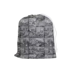 Paris Souvenirs Black And White Pattern Drawstring Pouch (large) by dflcprintsclothing