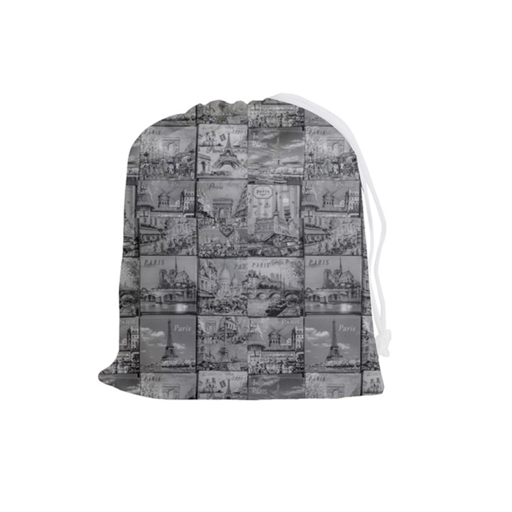 Paris Souvenirs Black And White Pattern Drawstring Pouch (Large)