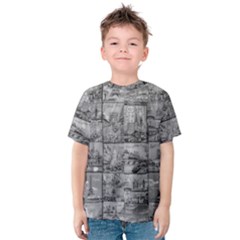 Paris Souvenirs Black And White Pattern Kids  Cotton Tee