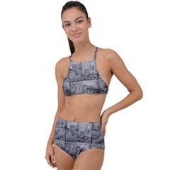 Paris Souvenirs Black And White Pattern High Waist Tankini Set by dflcprintsclothing