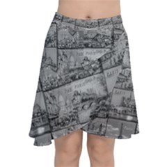 Paris Souvenirs Black And White Pattern Chiffon Wrap Front Skirt