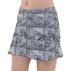 Paris Souvenirs Black And White Pattern Classic Tennis Skirt by dflcprintsclothing