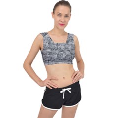 Paris Souvenirs Black And White Pattern V-back Sports Bra by dflcprintsclothing