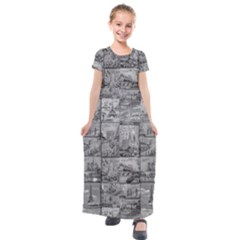 Paris Souvenirs Black And White Pattern Kids  Short Sleeve Maxi Dress by dflcprintsclothing