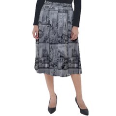 Paris Souvenirs Black And White Pattern Classic Velour Midi Skirt  by dflcprintsclothing