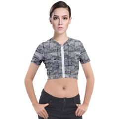 Paris Souvenirs Black And White Pattern Short Sleeve Cropped Jacket by dflcprintsclothing