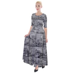 Paris Souvenirs Black And White Pattern Half Sleeves Maxi Dress by dflcprintsclothing