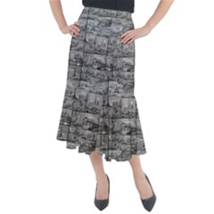 Paris Souvenirs Black And White Pattern Midi Mermaid Skirt by dflcprintsclothing