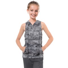 Paris Souvenirs Black And White Pattern Kids  Sleeveless Hoodie by dflcprintsclothing