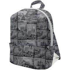 Paris Souvenirs Black And White Pattern Zip Up Backpack by dflcprintsclothing