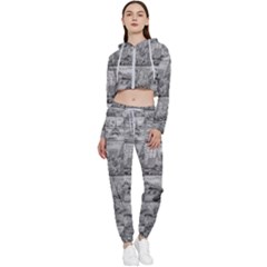 Paris Souvenirs Black And White Pattern Cropped Zip Up Lounge Set by dflcprintsclothing