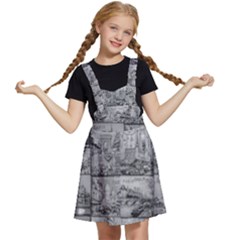 Paris Souvenirs Black And White Pattern Kids  Apron Dress by dflcprintsclothing