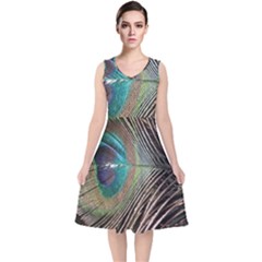 Peacock V-neck Midi Sleeveless Dress 