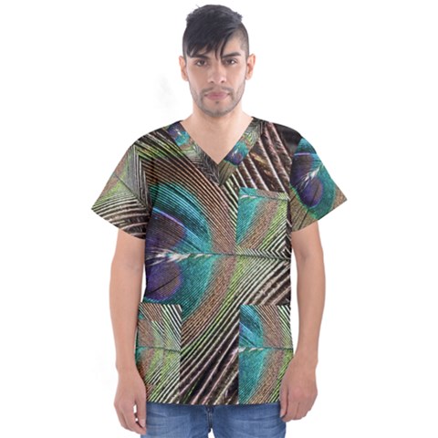 Peacock Men s V-neck Scrub Top by StarvingArtisan