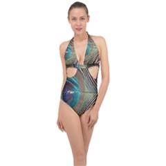 Peacock Halter Front Plunge Swimsuit by StarvingArtisan