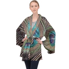 Peacock Long Sleeve Velvet Kimono 