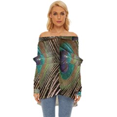 Peacock Off Shoulder Chiffon Pocket Shirt