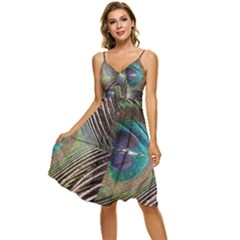 Peacock Sleeveless Tie Front Chiffon Dress