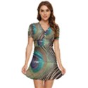 Peacock V-Neck High Waist Chiffon Mini Dress View1