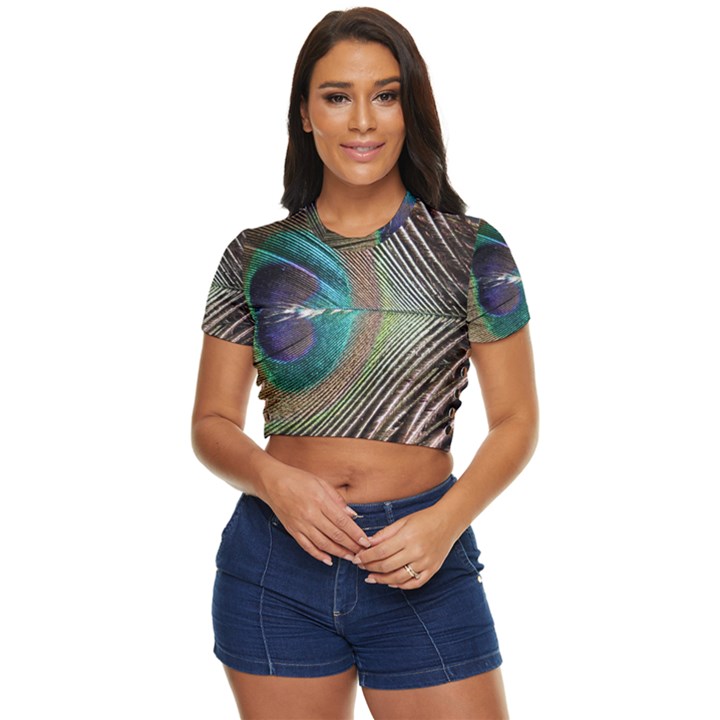 Peacock Side Button Cropped Tee