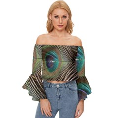 Peacock Off Shoulder Flutter Bell Sleeve Top by StarvingArtisan